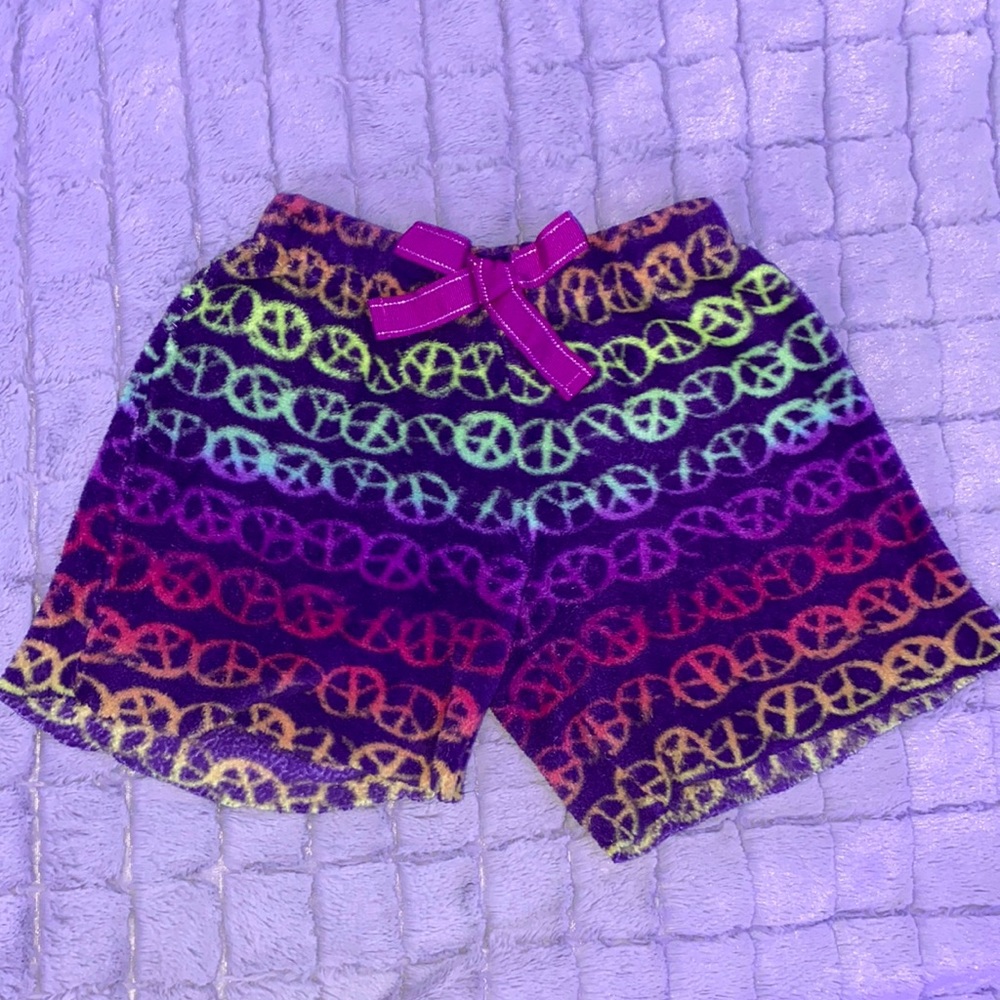 Xhilaration rainbow peace sign fuzzy pajama shorts